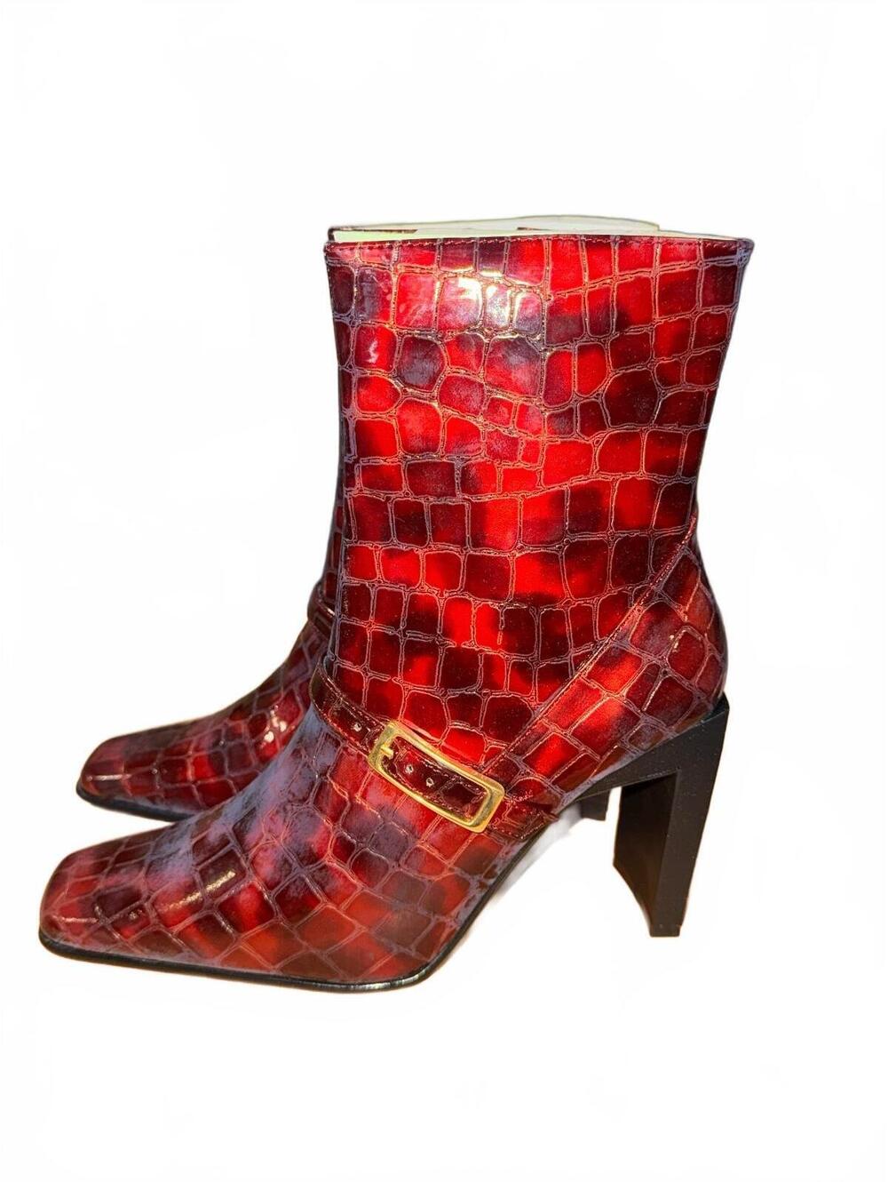 Vintage Wild Rose Women's Red Crocodile Skin Boots Size 9 New In Box